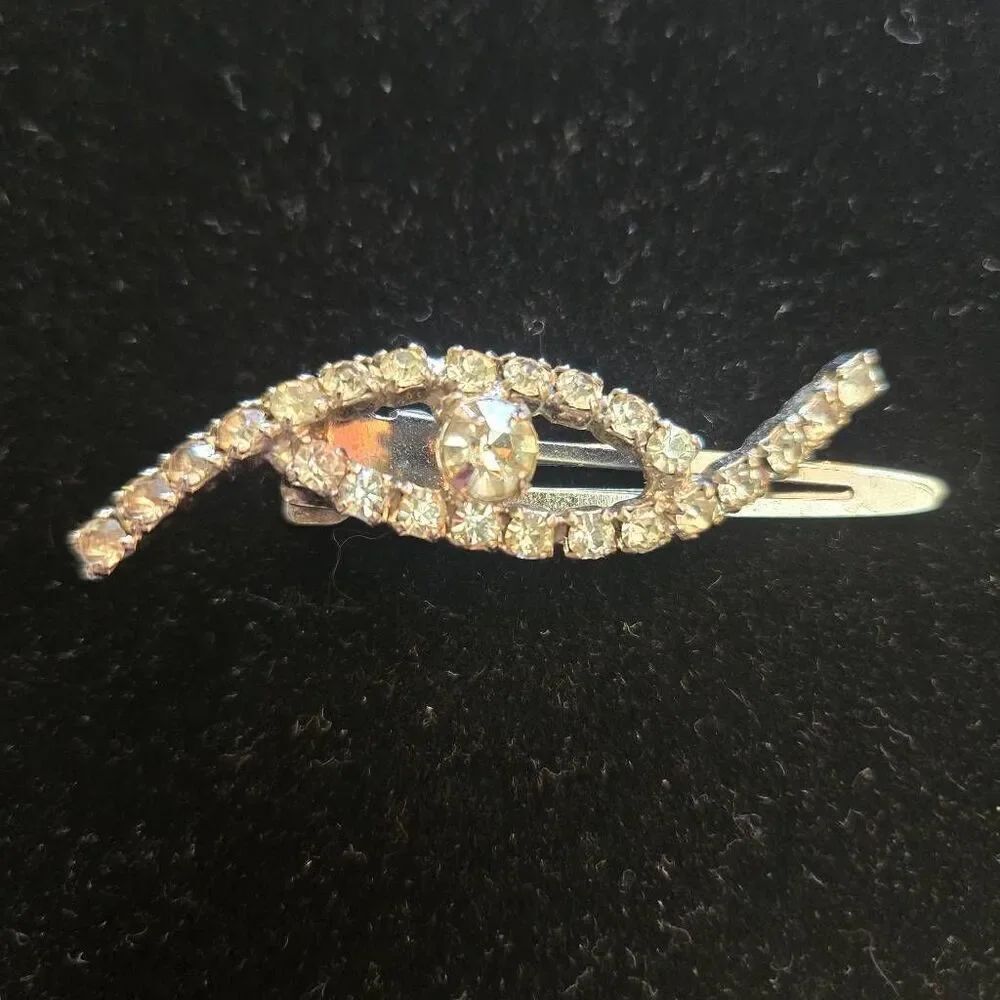 Vintage Rhinestone Clip Barrette Silver Tone Japan 1950s